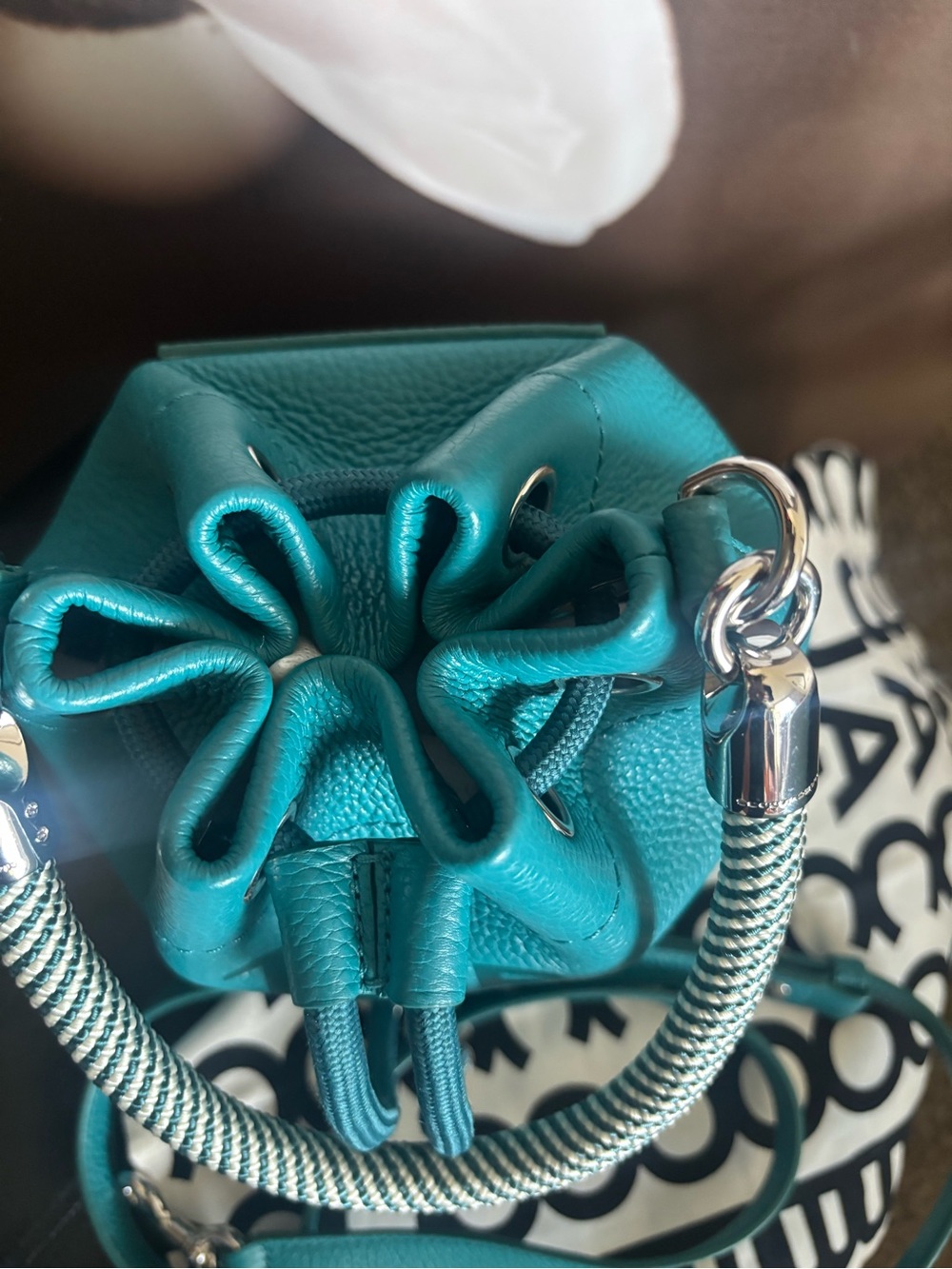 Marc Jacobs The Bucket Small Leather Drawstring Handbag in Teal - Picture 9 of 15